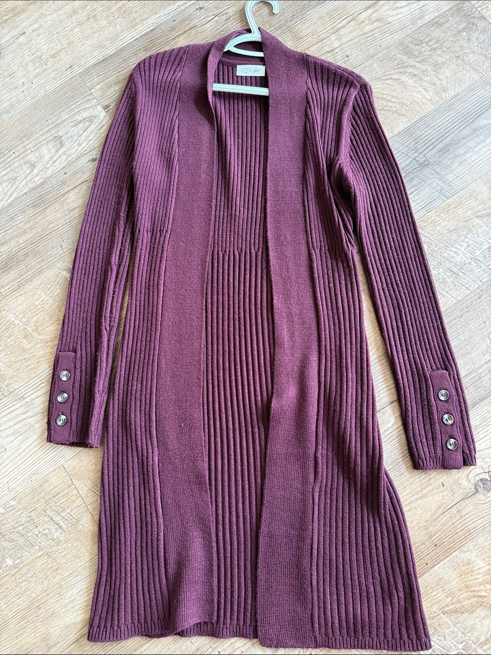 RD Style Ribbed Open long Front Cardigan in Deep Plum